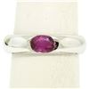 Image 2 : 14K White Gold 0.62 ctw Oval Burnish Set Light Burgundy Ruby Solitaire Band Ring