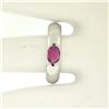 Image 8 : 14K White Gold 0.62 ctw Oval Burnish Set Light Burgundy Ruby Solitaire Band Ring