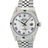 Image 3 : Rolex Mens Stainless Steel Silver MOP Roman 36MM Diamond & Emerald Datejust