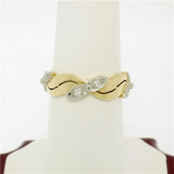 Antique 14k Yellow and White Gold 0.28 ctw European Diamond Wave Eternity Band R