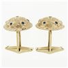 Image 4 : Vintage 14k Gold 0.30 ctw Round Blue Sapphire & Star Puffed Textured Cufflinks