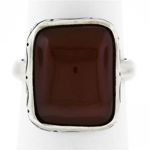 Vintage Sterling Silver Cushion Cabochon Carnelian Solitaire Ring