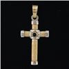 Image 3 : New Italian 14K Yellow Gold Round Cabochon Cut Black Onyx Textured Cross Pendant