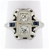 Image 1 : Antique Art Deco 18K White Gold .46 ctw Diamond Sapphire Open Etched Dinner Ring