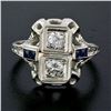 Image 2 : Antique Art Deco 18K White Gold .46 ctw Diamond Sapphire Open Etched Dinner Ring