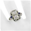 Image 3 : Antique Art Deco 18K White Gold .46 ctw Diamond Sapphire Open Etched Dinner Ring