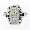 Image 4 : Antique Art Deco 18K White Gold .46 ctw Diamond Sapphire Open Etched Dinner Ring