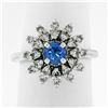 Image 1 : Vintage 14k White Gold 0.90 ctw Round Sapphire and Diamond Flower Cluster Ring