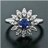 Image 2 : Vintage 14k White Gold 0.90 ctw Round Sapphire and Diamond Flower Cluster Ring