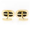 Image 2 : Vintage 14k Yellow Gold Swivel Cuff Links w/ Hematite Inlaid in Black Onyx