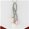 Image 2 : 14k White Gold 0.55 ctw Diamond & Tri-Color Pearl Tulip Flower Pendant Necklace