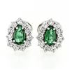 Image 1 : Vintage 18k White Gold 2.7 ctw Teardrop Pear Emerald & Round Diamond Halo Earrin
