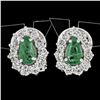 Image 5 : Vintage 18k White Gold 2.7 ctw Teardrop Pear Emerald & Round Diamond Halo Earrin