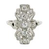 Image 4 : Antique Art Deco 14K White Gold 0.60 ctw Diamond Unique Open Milgrain Dinner Rin