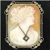 Image 1 : Vintage 14k White Gold Diamond & Carved Shell Cameo Open Filigree Brooch Pendant