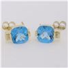 Image 1 : 14K Yellow Gold 2.62 ctw Cushion Checkerboard Blue Topaz & Diamond Stud Earrings