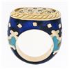 Image 9 : Vintage Fidia Gioiellli 18K Gold Diamond Blue & Green Enamel Large Band Ring Sz5