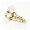 Image 5 : 14k Yellow Gold 0.12 ctw Round Single Cut Diamond & Oval Pearl Halo Cluster Ring