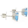 Image 2 : NEW 14k White Gold Cushion Cut Natural Swiss Blue Topaz Solitaire Stud Earrings