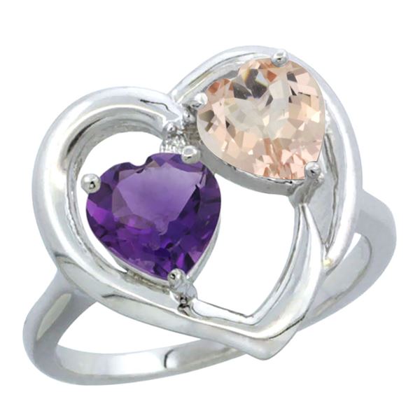 1.91 CTW Diamond, Amethyst & Morganite Ring 10K White Gold - REF-26X5M