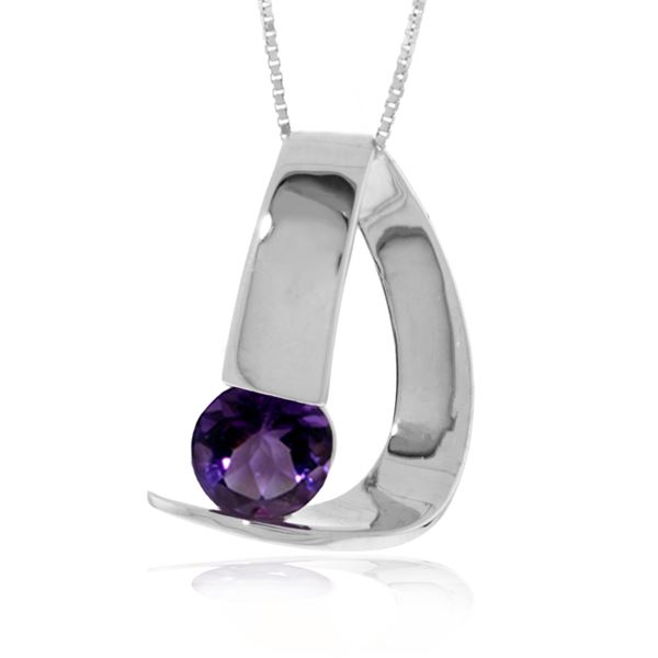 Genuine 1 ctw Amethyst Necklace 14KT White Gold - REF-50W5Y