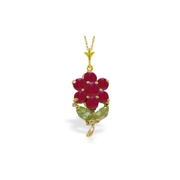 Genuine 1.06 ctw Peridot & Ruby Necklace 14KT Yellow Gold - REF-28W2Y