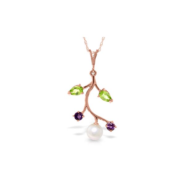 Genuine 2.7 ctw Peridot, Amethyst & Pearl Necklace 14KT Rose Gold - REF-29Y7F