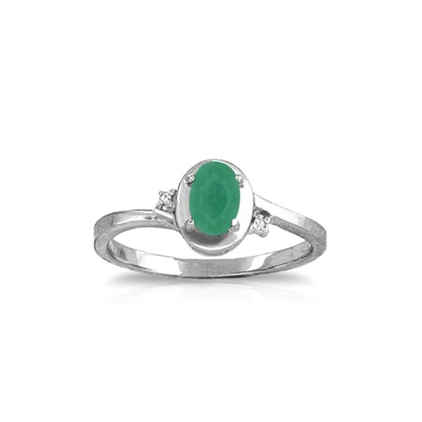 Genuine 0.51 ctw Emerald & Diamond Ring 14KT White Gold - REF-32H3X