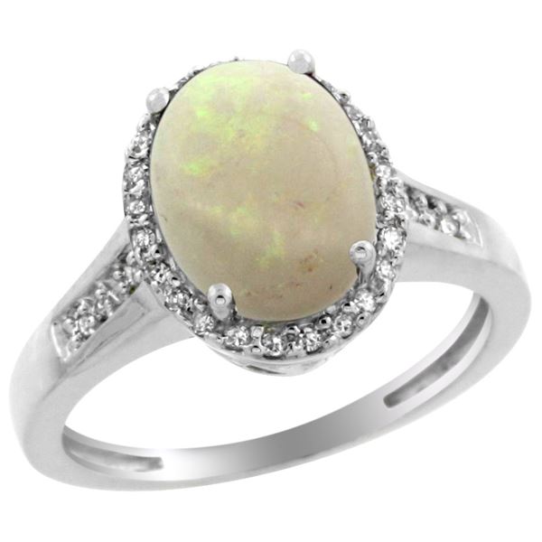 2.60 CTW Opal & Diamond Ring 14K White Gold - REF-54F4N