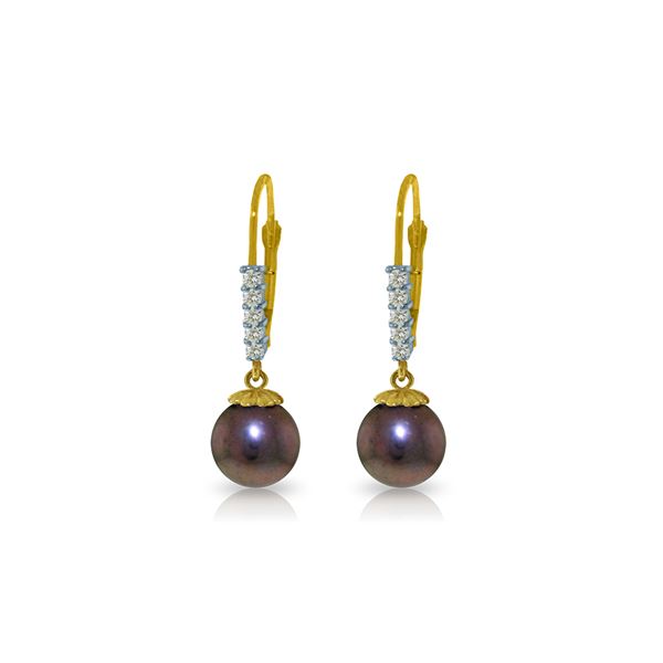 Genuine 8.15 ctw Pearl & Diamond Earrings 14KT Yellow Gold - REF-34M7T
