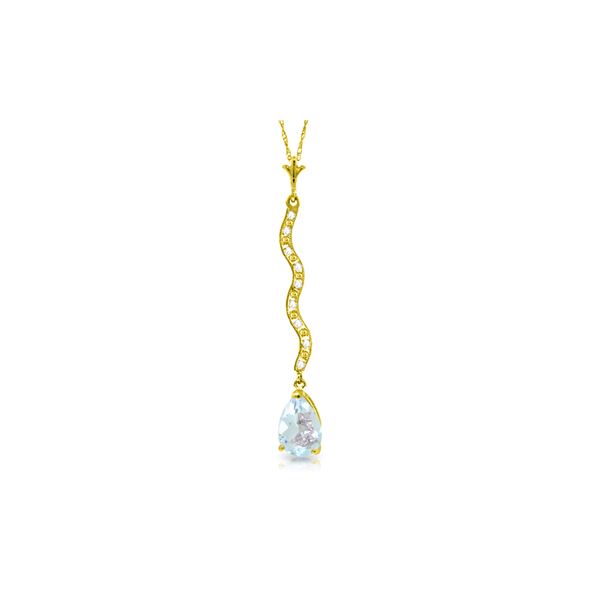 Genuine 1.79 ctw Aquamarine & Diamond Necklace 14KT Yellow Gold - REF-36R8P