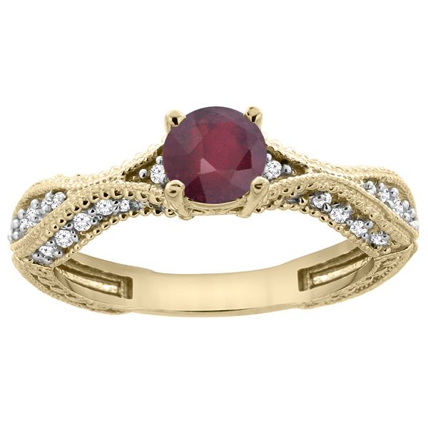 0.85 CTW Ruby & Diamond Ring 14K Yellow Gold - REF-68K3W