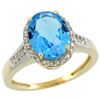 Image 1 : 2.60 CTW Swiss Blue Topaz & Diamond Ring 10K Yellow Gold - REF-46K7W