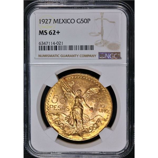 1927 Mexico Gold 50 Pesos BU MS62+ 1.2057 oz. of Gold