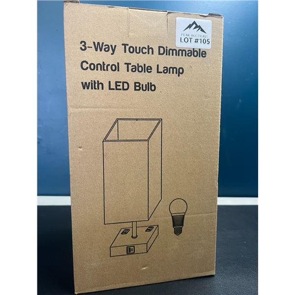 Lot of 1 3-Way Touch Dimmable Control Table Lamp w/ LED Bulb & USB Port Base