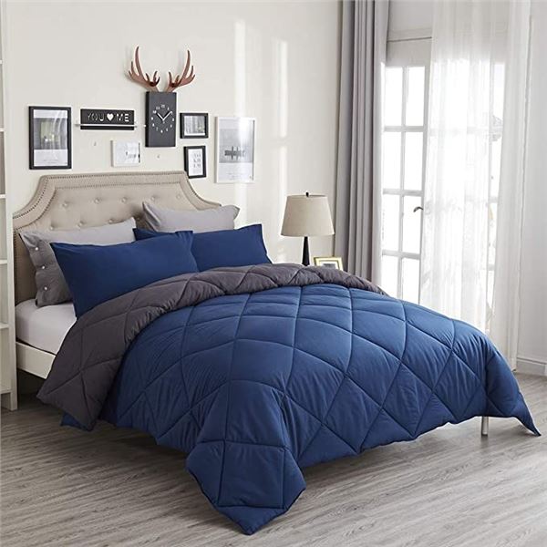 Lot of 1 King Size Ultra-Soft Comforter - Dark Blue/Gray - 90 inch x 104 inch