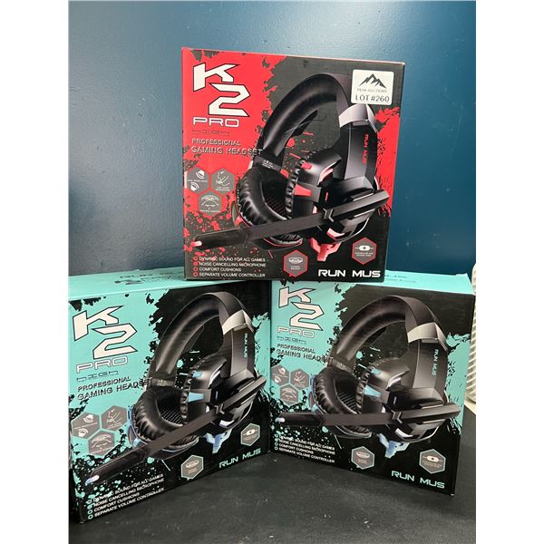 Lot of 3 K2 Pro Gaming Headsets for Xbox, PlayStation, & PC