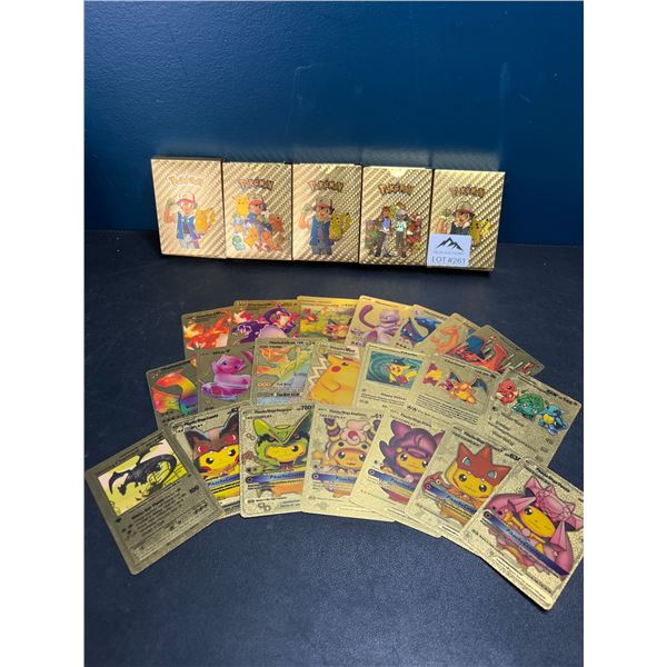 Lot of 5 Packs of Fan Art Gold Foil Pokemon Cards