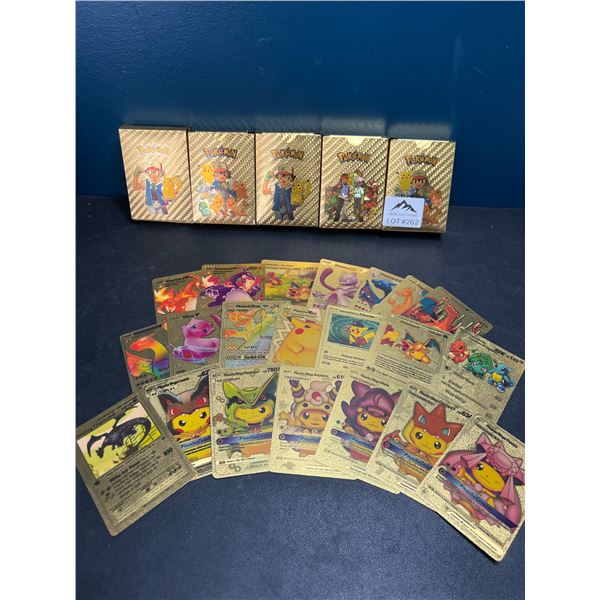 Lot of 5 Packs of Fan Art Gold Foil Pokemon Cards