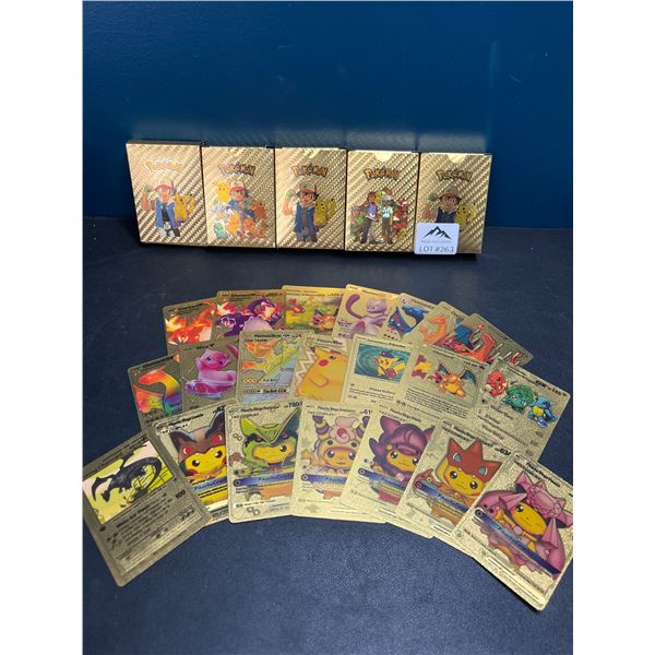 Lot of 5 Packs of Fan Art Gold Foil Pokemon Cards