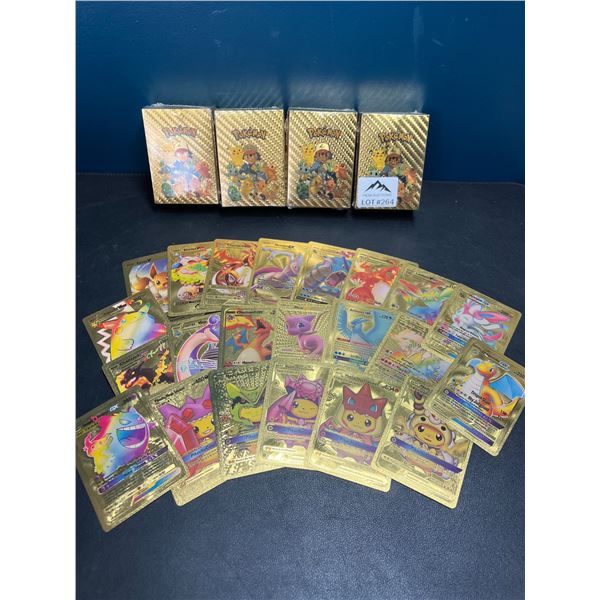 Lot of 4 Packs of Fan Art Gold Foil Pokemon Cards