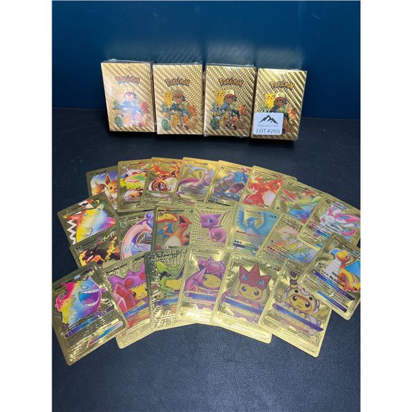 Lot of 4 Packs of Fan Art Gold Foil Pokemon Cards