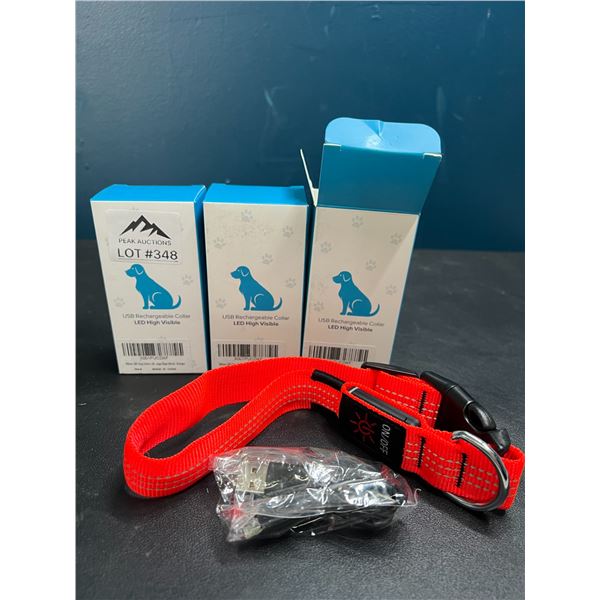 Lot of 3 USB LED High Visible Rechargeable Dog Collars