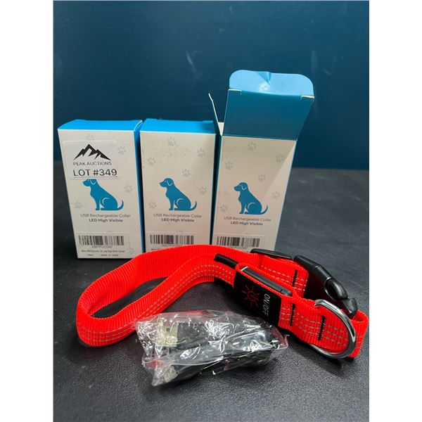Lot of 3 USB LED High Visible Rechargeable Dog Collars