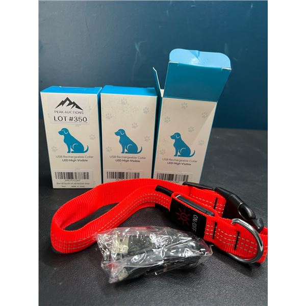 Lot of 3 USB LED High Visible Rechargeable Dog Collars
