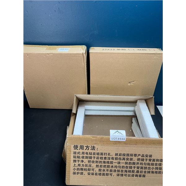 Lot of 3 Boxes of Square Mirrors w/ Adhesive Strips - 4 Sheets of Mirrors per box (12 total)