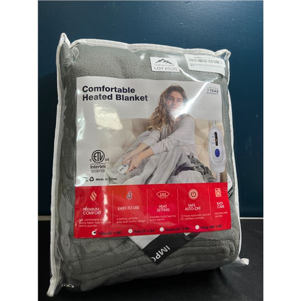 Lot of 1 Heated Twin Size Blanket - Grey (62inch x 84inch)