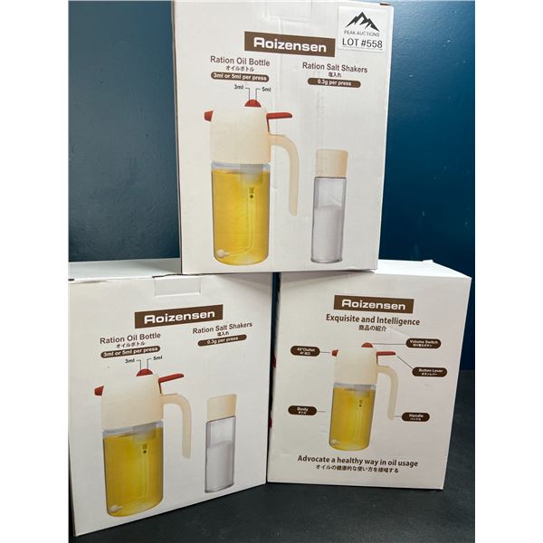 Lot of 3 Oil Bottle/Salt Shaker Dispenser Sets