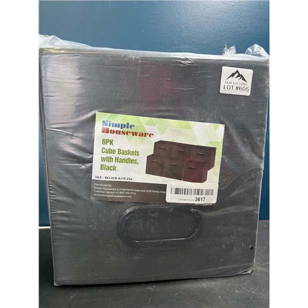 Lot of Cube Storage Baskets w/ Handles - 6 Pack - Black (10inch)