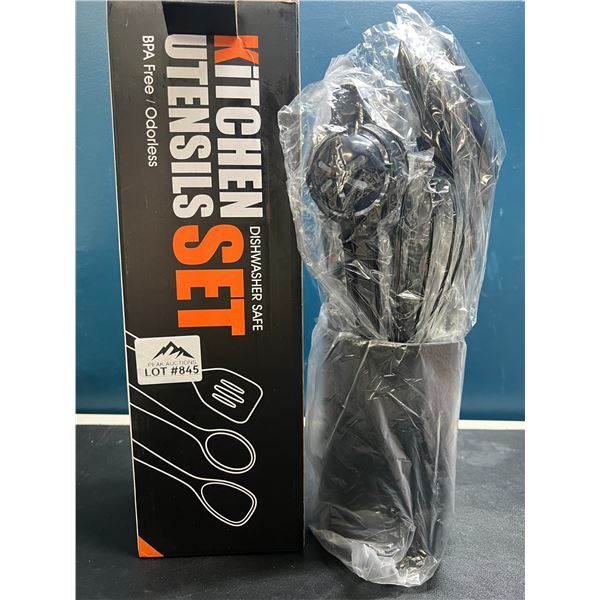 Lot of 1 Silicone Kitchen Utensils Set w/ Holder - Black